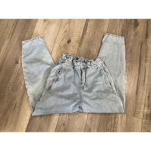 Zara Light Wash Paperbag Waist Denim Joggers High Rise Tapered Jeans Size 4